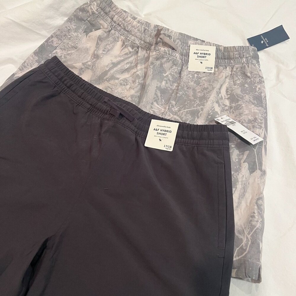2 Pairs Abercrombie A&F Kids Hybrid Shorts Gray Camo & Dark Gray NWT